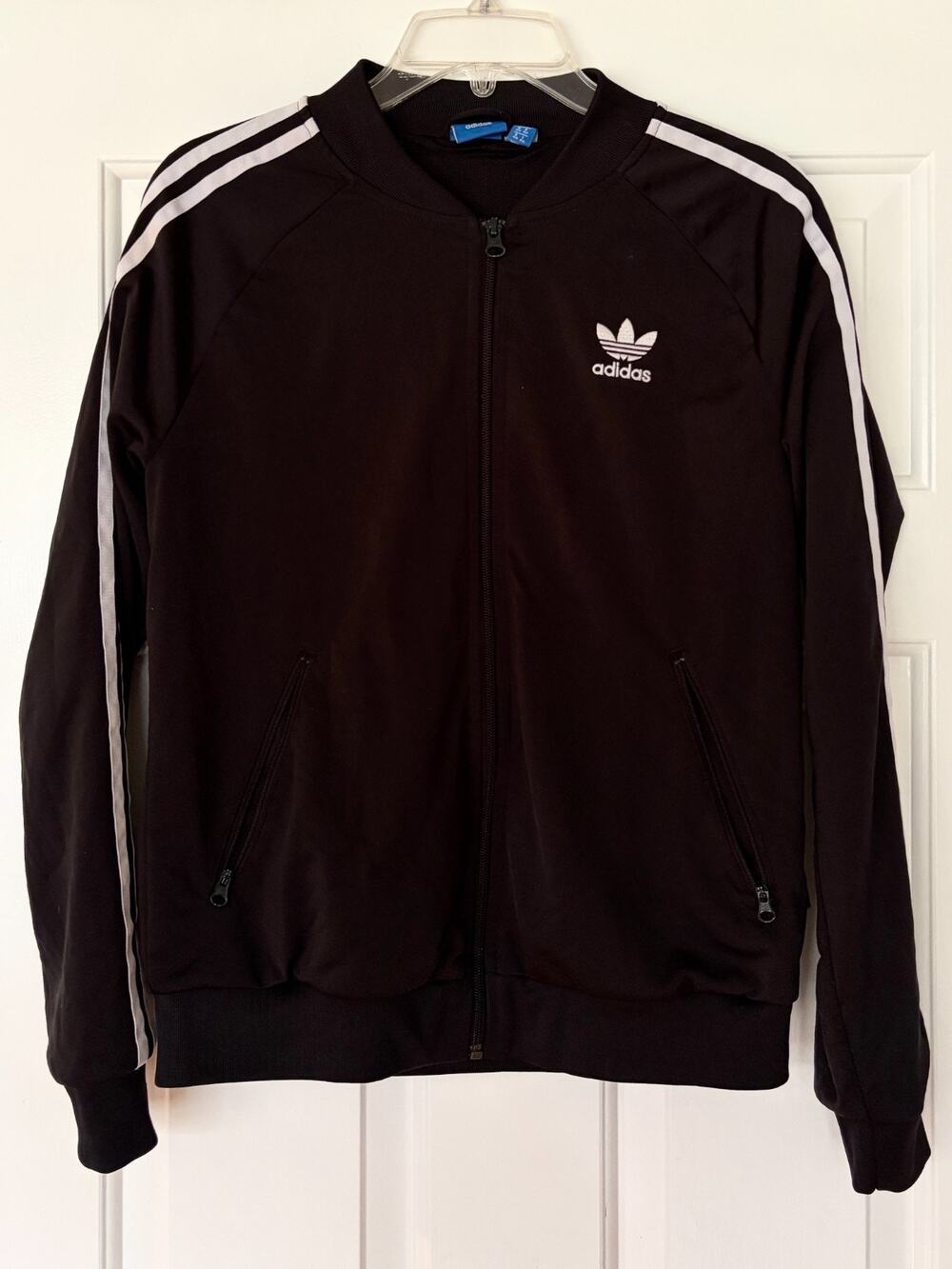 Adidas Originals Track Jacket Trefoil Black White Full Zip Women US M EU 40 Y2K